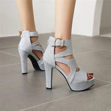 Women's Glitter Gladiator Platform Sandals - Silver - Gladiator Sandals - 3 B - PU Leather - image 24