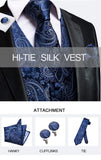 Men's Formal 4 Pcs Silk Slim Waistcoat Sets - Dark Blue - MS-0020 - 4 PCS - Vest Set - XXXL - Silk - image 23