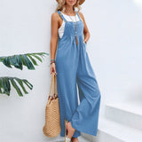 Women's Casual Wide Leg Pantsuit Overalls - Blue - Jumpsuit - 3XL - Linen - image 4