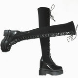 Women's Leather Over Knee Wedge Boots - Black - Over Knee Boots - 13 B - Genuine Leather - image 11