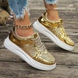 Women's Gold Sequins Platform Sneakers - Light Gold - Sneakers - 43 B - PU - image 10