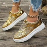 Women's Gold Sequins Platform Sneakers - Light Gold - Sneakers - 43 B - PU - image 25