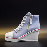 Women's High Platform Zipper Sneakers - Navy - Platform Sneakers - 43 B - Canvas - image 36
