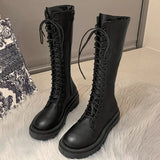 Women's Gothic Lace Up High Top Boots - Black - Lace Up Boot - 43 B - PU Leather - image 5