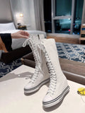 Women's Knee High Platform Canvas Boots - Black - High Top Canvas Sneakers - 40 B - Canvas - image 33