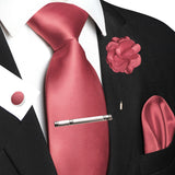 Men's 5 Pcs Luxury Ridged Silk Tie Sets - Rose Red - 5pc Tie Set - 037 - Medium - Silk - image 15