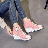 Women's High Platform Zipper Sneakers - Navy - Platform Sneakers - 43 B - Canvas - image 32