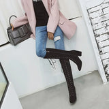 Women's Suede Lace Up Knee High Boots - Apricot - Lace Up Boots - 15 B - PU Suede Leather - image 20