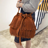 Handbags Women's Fringe Bucket Bag - Black - Medium - PU Suede Leather - image 9