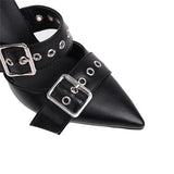 Women's Punk Buckle Strap Rivet Stilettos - White - Punk Rivet Stilettos - 4 B - PU Leather - image 19