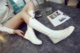 Women's Canvas Knee High Lace Up Boots - White - 2cm Heel - 43 B - Canvas - image 9