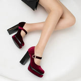 Women's Luxury Velour Mary Jane Pumps - Wine Red - Velour Pump - 12 B - Velvet/PU Leather - image 29