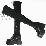 Women's Leather Over Knee Wedge Boots - Black - Over Knee Boots - 13 B - Genuine Leather - image 2