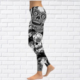 Women's Yoga Pants Skull Print Leggings - Gray - Fitness Workout Pants - XS - Spandex - image 4
