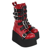 Women's Gothic Buckle Strap Biker Boots - Wine Red - Buckle Biker Boots - 34 B - PU Leather - image 7