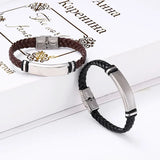 Unisex Titanium Woven Leather Bracelet - Black - Bracelet - Medium - Titanium - image 6