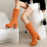Women's Fuzzy Faux Wool Platform Boots - Orange - Short Plush Boots - 42 B - Imitation Wool - image 21