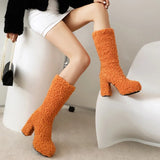 Women's Fuzzy Faux Wool Platform Boots - Orange - Short Plush Boots - 42 B - Imitation Wool - image 27