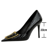 Women's Metal Buckle Pointed Toe Pumps - Green - Formal Shoes - 40 B - PU Leather - image 34