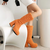 Women's Fuzzy Faux Wool Platform Boots - Orange - Short Plush Boots - 42 B - Imitation Wool - image 22