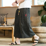 Men's Long Japanese Kimono Wide Shorts - Black - 1 / Japanese Long Shorts - 5XL     92 to 99kg - Linen - image 14