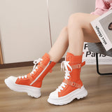 Women's Canvas Chunky Platform Boots - Light Pink - Canvas Boots - 40 B - Canvas - image 20