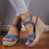Women's Open Toe High Wedge Sandals - Blue - Wedge Sandals - 42 B - Denim - image 2