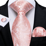 Men's 3 Pcs Silk Pink Wedding Tie Set - Pink - MJ-7667 - Medium - Silk - image 36