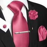 Men's 5 Pcs Luxury Ridged Silk Tie Sets - Pink - 5pc Tie Set - 016 - Medium - Silk - image 27