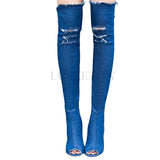 Women's Denim Over Knee Stiletto Boots - Light Blue - Stiletto Boots - 41 B - PU/Canvas - image 13