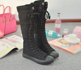 Women's Canvas Knee High Lace Up Boots - White - 2cm Heel - 43 B - Canvas - image 36