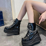 Women's Gothic Punk Platform Ankle Boots - Black - 1 / Matte / Ankle Boots - 43 B - PU Leather - image 21