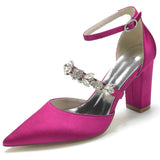 Women's Satin Crystal Strap Evening Shoe - Hotpink - Bridal Shoes - 43 B - Satin - image 16