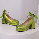 Women's Square Toe Block Heel Platforms - Blue - Platform Heels - US14-EU45-27.5CM - PU Leather - image 7