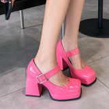 Women's High Patent Square Toe Pumps - Pink - High Mary Janes - 43 B - PU Patent Leather - image 4