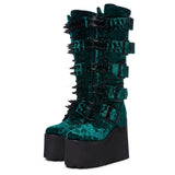 Women's Green Wedge Platform Rivet Boots - Green - Velvet Platform Boots - 43 B - PU Leather - image 10