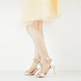 Women's Rhinestone Bridal Stilettos - Champagne - Evening Shoe - 15 B - Silk - image 13