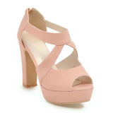 Women's Block Heel High Platform Sandal - Orange - Platform Sandals - 43 B - PU Leather - image 43