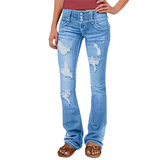 Women's Ripped Low Rise Bootcut Jeans - Light Blue - 2 / Ripped / Mid Waist Jeans - 4XL - Polyester/Denim - image 31