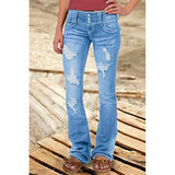 Women's Ripped Low Rise Bootcut Jeans - Blue - 1 / Plain / Mid Waist Jeans - 4XL - Polyester/Denim - image 8