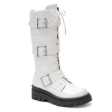 Women's Punk Buckle Strap Wedge Boots - White - Buckle Strap Boots - 43 B - PU Leather - image 20