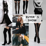 Funki Buys | Boots | Women's Over Knee Hollowed Out Boots - Black - Over Knee Cut Out Boots / 43 B / PU Leather - image 13