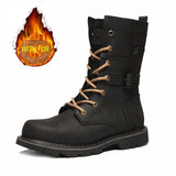 Men's Leather Hiking Boots Hunting Boots - Black - 4 / Plush / Boots - 45 B - Genuine Leather - image 42