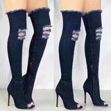 Women's Denim Over Knee Stiletto Boots - Light Blue - Stiletto Boots - 41 B - PU/Canvas - image 22