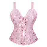 Women's Victorian Satin Lace Up Corsets - Pink - 6806 Corset - 7XL - Polyester - image 1