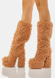 Women's Knee-High Fuzzy Platform Boots - Beige - Fuzzy Boots - 42 B - Faux Fur/PU Leather - image 4