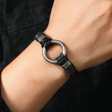 Unisex Handmade Leather Bracelets - Black - Bracelets - Medium - Alloy - image 6