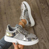 Women's Gold Sequins Platform Sneakers - Light Gold - Sneakers - 43 B - PU - image 20