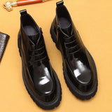 Men's Leather Chunky Heel Dress Boots - Wine Red - Formal Boots - 46 B - Genuine Leather - image 10