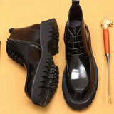 Men's Leather Chunky Heel Dress Boots - Wine Red - Formal Boots - 46 B - Genuine Leather - image 3